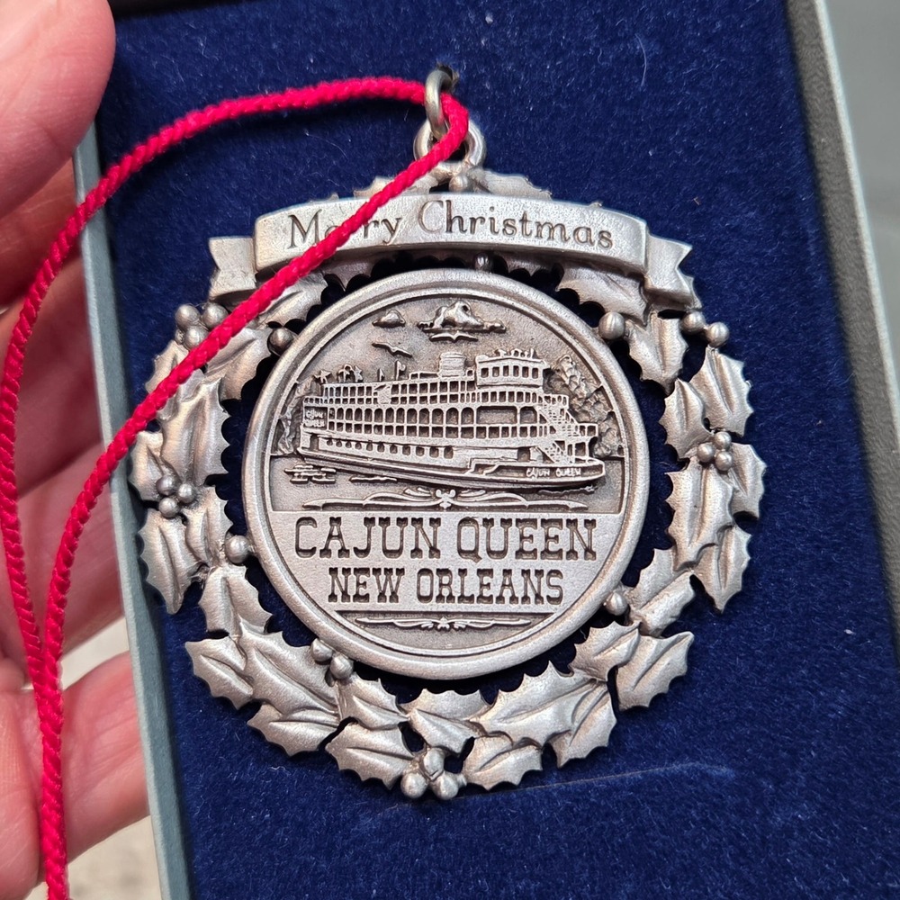Vintage‎ Superb USA Pewter Cajun Queen New Orleans Christmas Riverboat Ornament